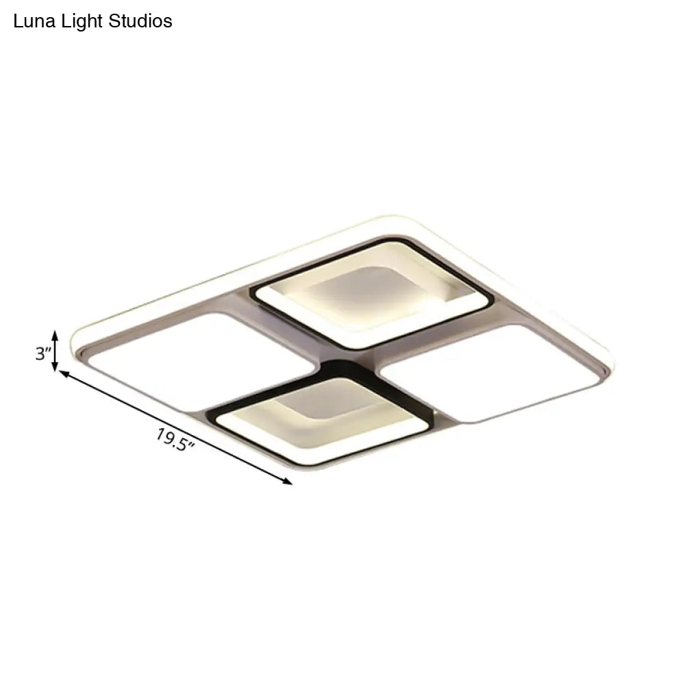 Modern Led Flush Mount Lamp: Black And White Square/Rectangle 19.5/45 Wide Acrylic Light Fixture In