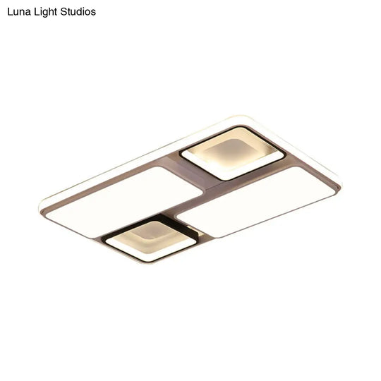 Modern Led Flush Mount Lamp: Black And White Square/Rectangle 19.5/45 Wide Acrylic Light Fixture In