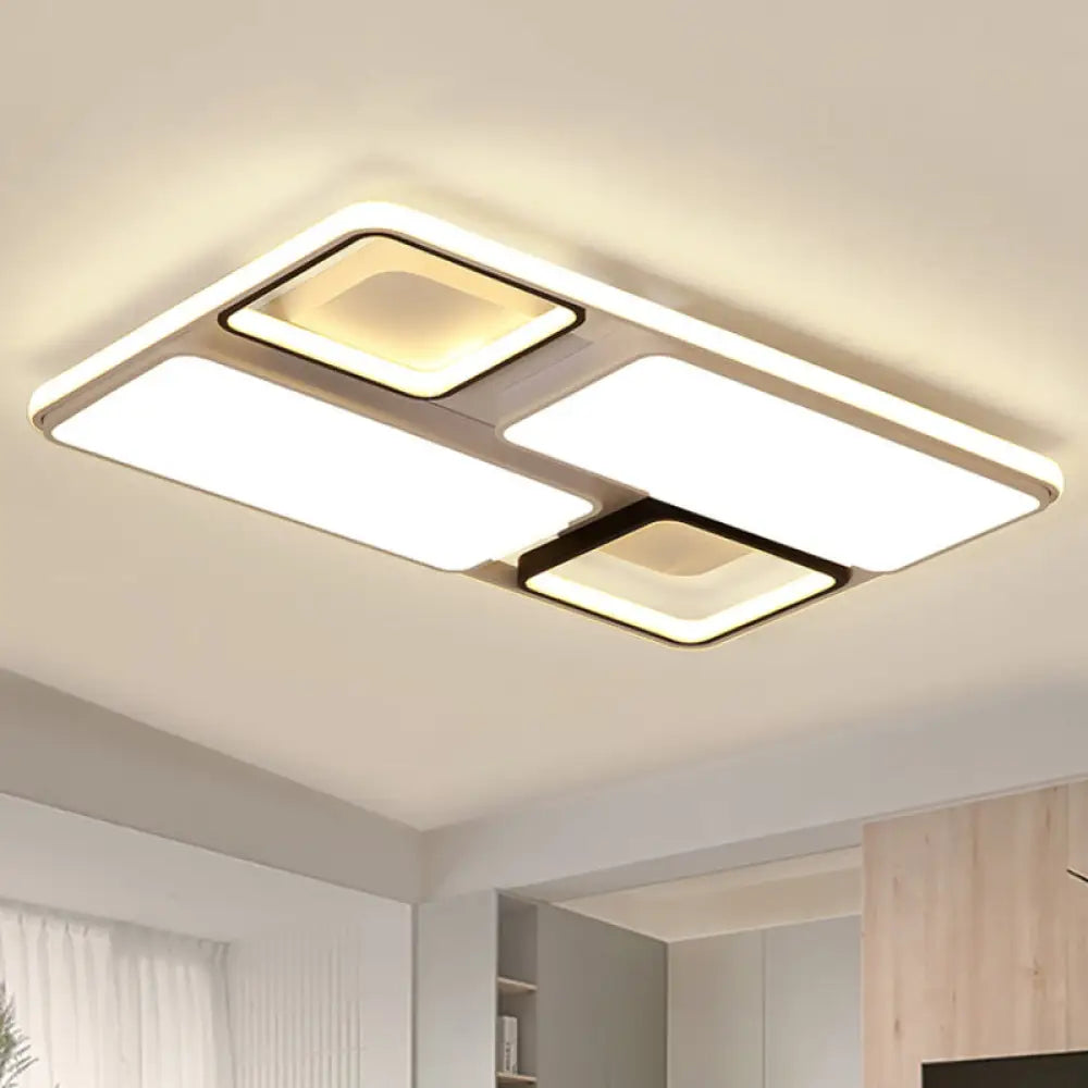 Modern Led Flush Mount Lamp: Black And White Square/Rectangle 19.5’/45’ Wide Acrylic Light