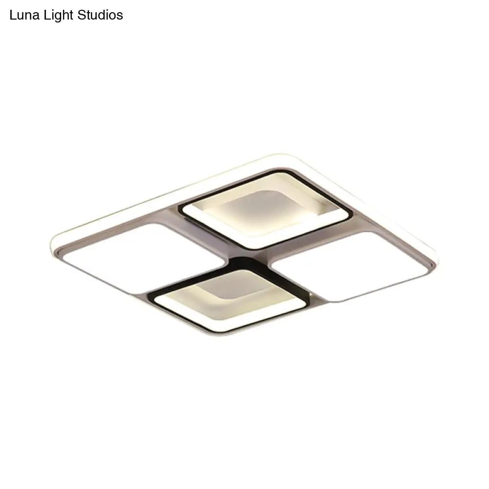 Modern Led Flush Mount Lamp: Black And White Square/Rectangle 19.5/45 Wide Acrylic Light Fixture In