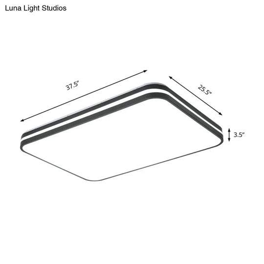 Modern Led Flush Mount Lamp Black Square/Rectangle Acrylic Fixture In White Light 16/19.5/25.5 Wide
