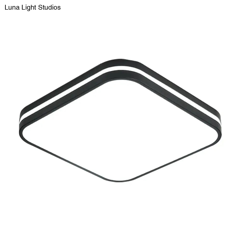 Modern Led Flush Mount Lamp Black Square/Rectangle Acrylic Fixture In White Light 16/19.5/25.5 Wide
