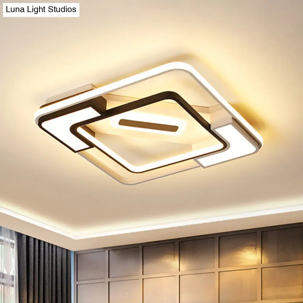 Modern Led Flush Mount Lamp: Black/White Metal Ceiling Light 16/19.5/35.5 W Black-White / 16 Warm