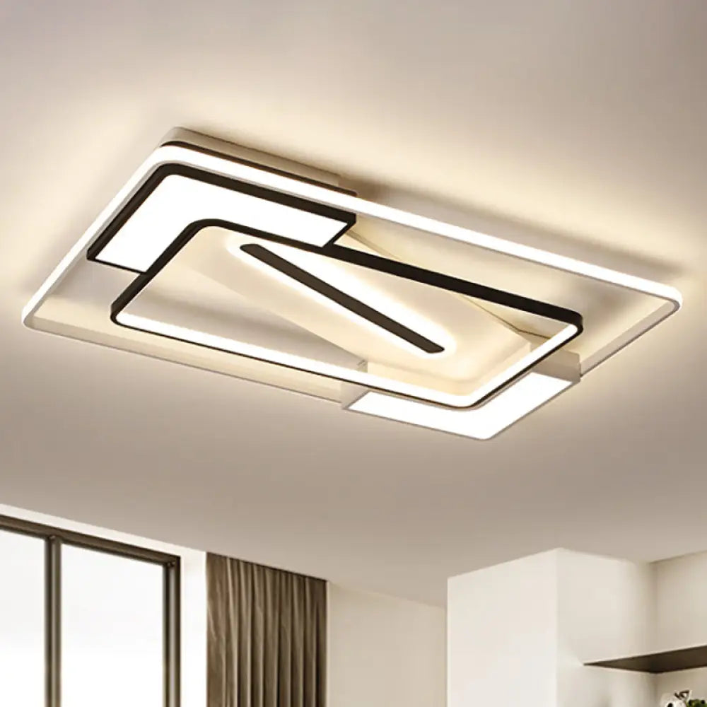 Modern Led Flush Mount Lamp: Black/White Metal Ceiling Light 16’/19.5’/35.5’ W Black - White