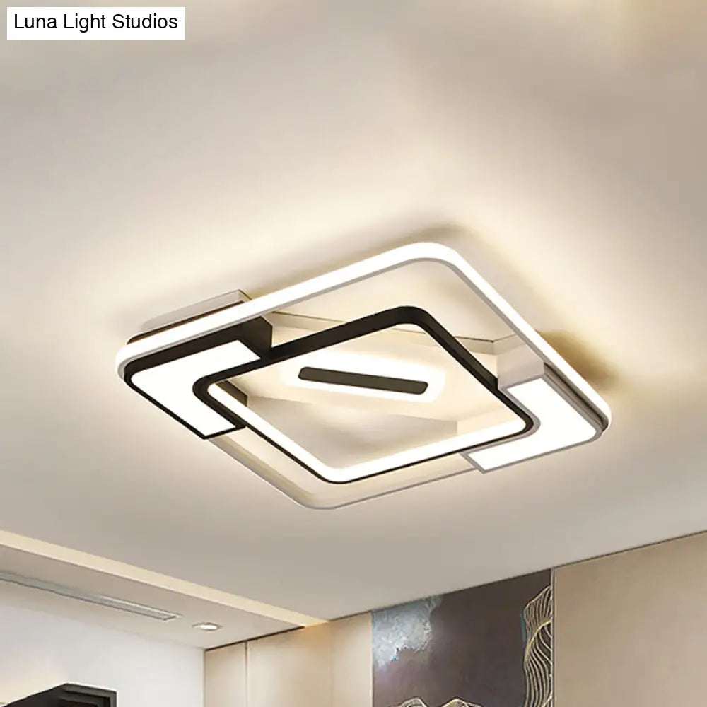 Modern Led Flush Mount Lamp: Black/White Metal Ceiling Light 16’/19.5’/35.5’ W