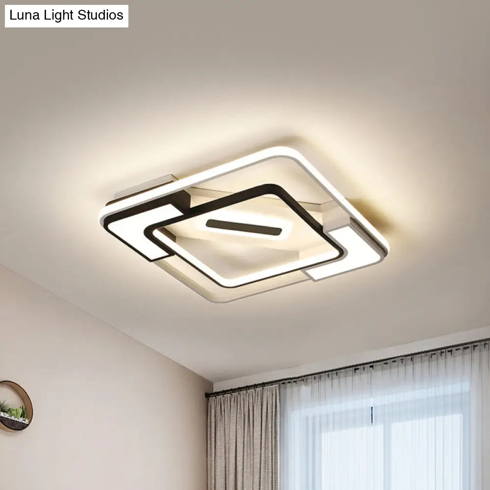 Modern Led Flush Mount Lamp: Black/White Metal Ceiling Light 16/19.5/35.5 W