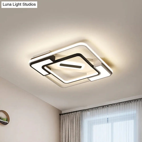 Modern Led Flush Mount Lamp: Black/White Metal Ceiling Light 16/19.5/35.5 W