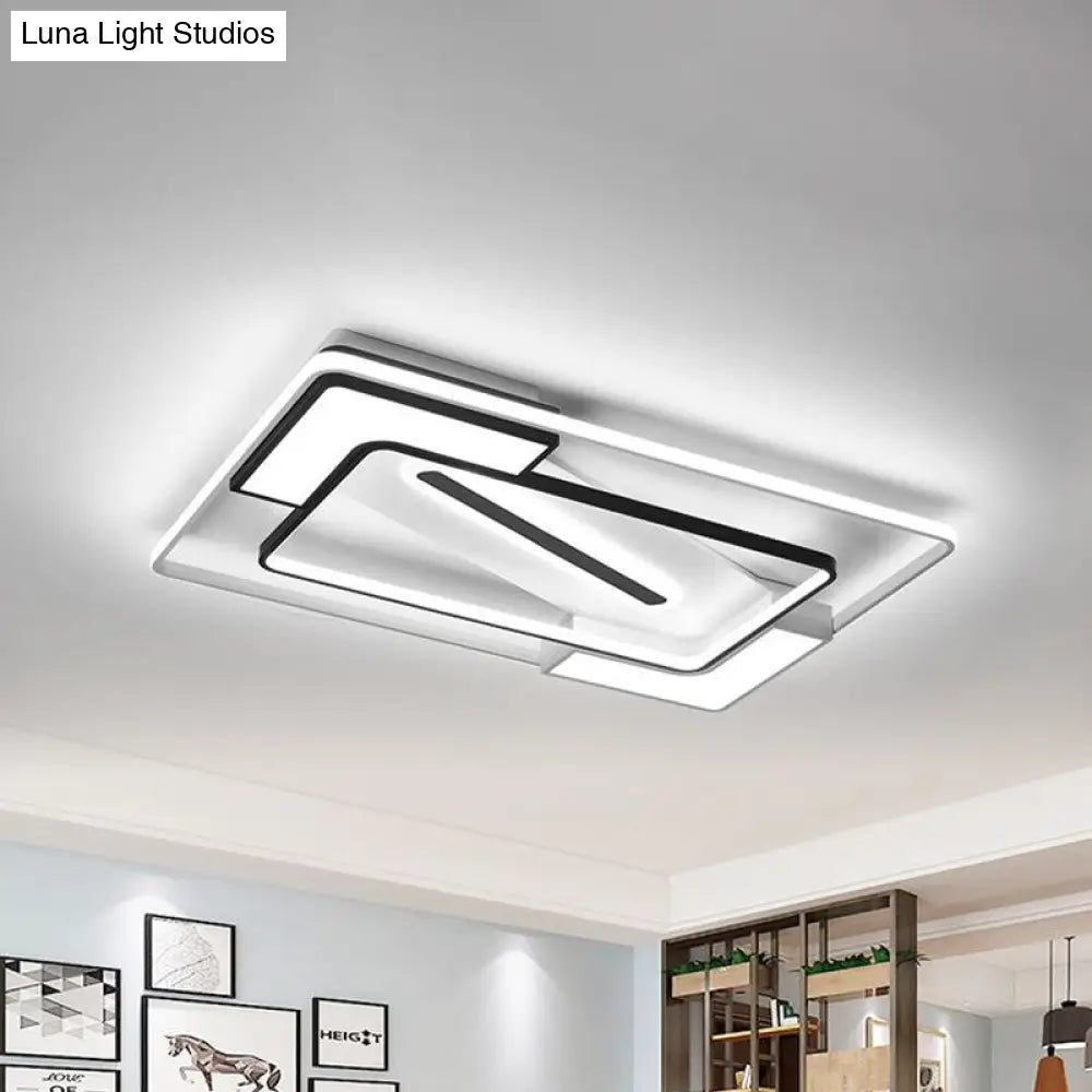 Modern Led Flush Mount Lamp: Black/White Metal Ceiling Light 16/19.5/35.5 W