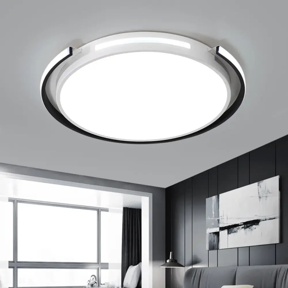 Modern Led Flush Mount Lamp: Black & White Round Ceiling Light With Acrylic Shade Black - White /