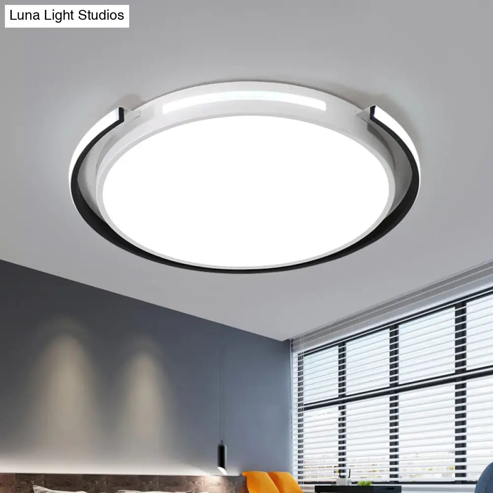 Modern Led Flush Mount Lamp: Black & White Round Ceiling Light With Acrylic Shade