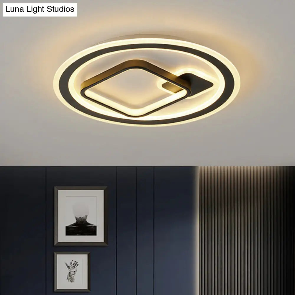 Modern Led Flush Mount Lamp In Black - Round/Square Hotel Ceiling Fixture Aluminum Design With