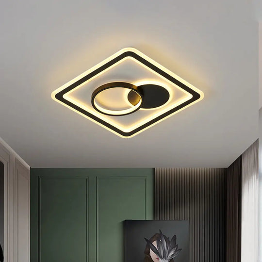 Modern Led Flush Mount Lamp In Black - Round/Square Hotel Ceiling Fixture Aluminum Design With