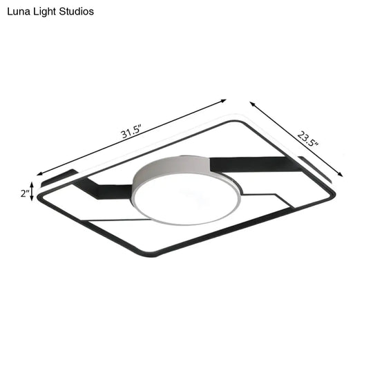 Modern Led Flush Mount Lamp: Wide Black - White Acrylic Square Light Fixture (18’/22’/31.5’)