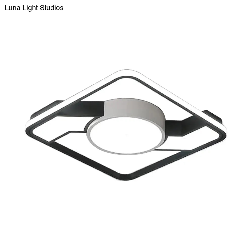 Modern Led Flush Mount Lamp: Wide Black - White Acrylic Square Light Fixture (18’/22’/31.5’)