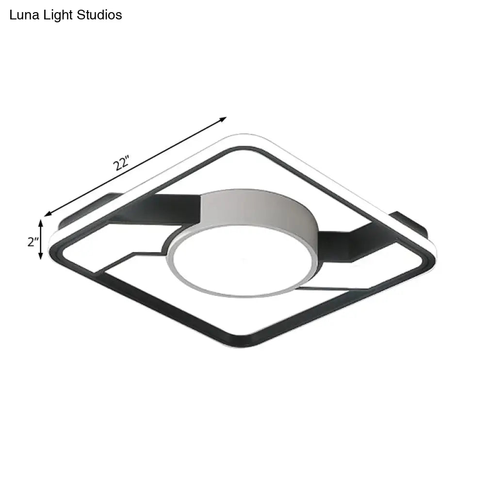 Modern Led Flush Mount Lamp: Wide Black - White Acrylic Square Light Fixture (18’/22’/31.5’)