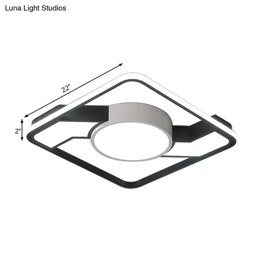 Modern Led Flush Mount Lamp: Wide Black - White Acrylic Square Light Fixture (18’/22’/31.5’)