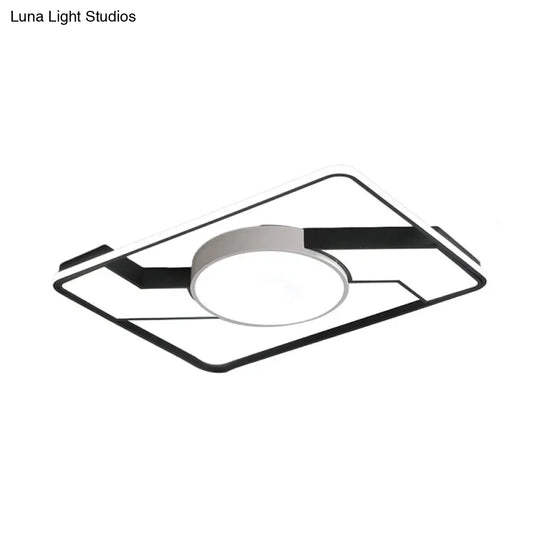 Modern Led Flush Mount Lamp: Wide Black - White Acrylic Square Light Fixture (18’/22’/31.5’)