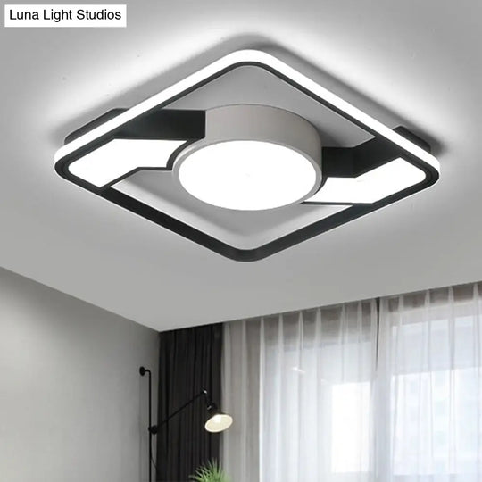 Modern Led Flush Mount Lamp: Wide Black - White Acrylic Square Light Fixture (18’/22’/31.5’)