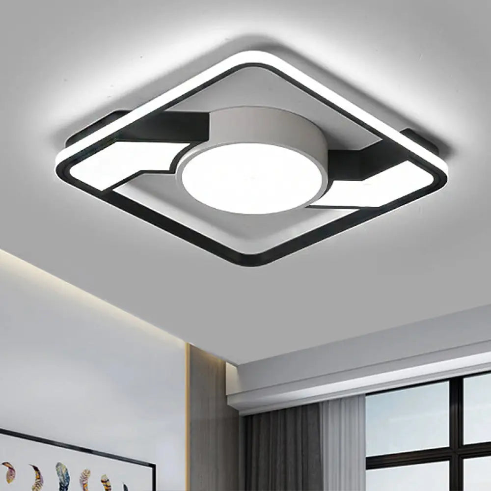 Modern Led Flush Mount Lamp: Wide Black - White Acrylic Square Light Fixture (18’/22’/31.5’)