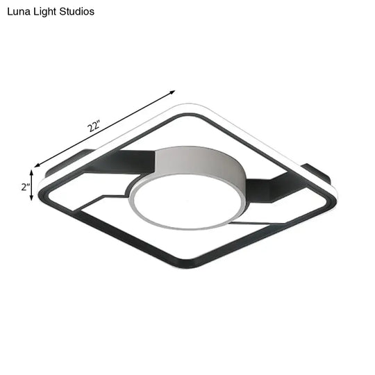 Modern Led Flush Mount Lamp: Wide Black-White Acrylic Square Light Fixture (18/22/31.5)