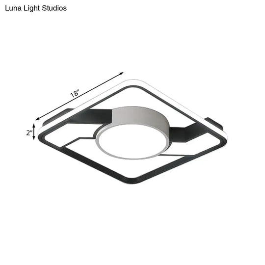 Modern Led Flush Mount Lamp: Wide Black - White Acrylic Square Light Fixture (18’/22’/31.5’)