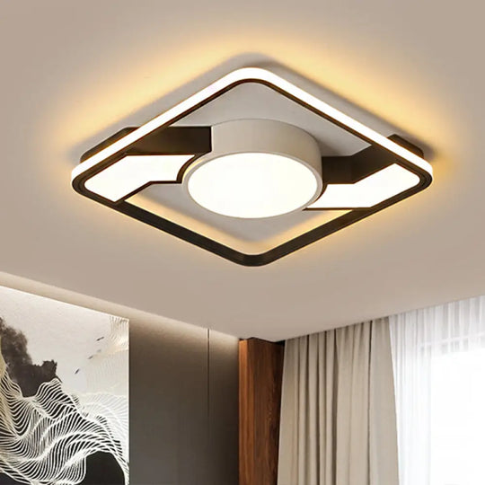 Modern Led Flush Mount Lamp: Wide Black - White Acrylic Square Light Fixture (18’/22’/31.5’)