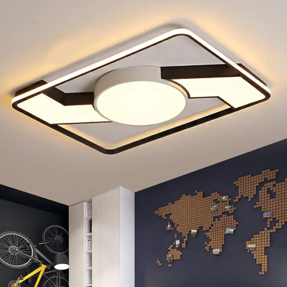 Modern Led Flush Mount Lamp: Wide Black - White Acrylic Square Light Fixture (18’/22’/31.5’)