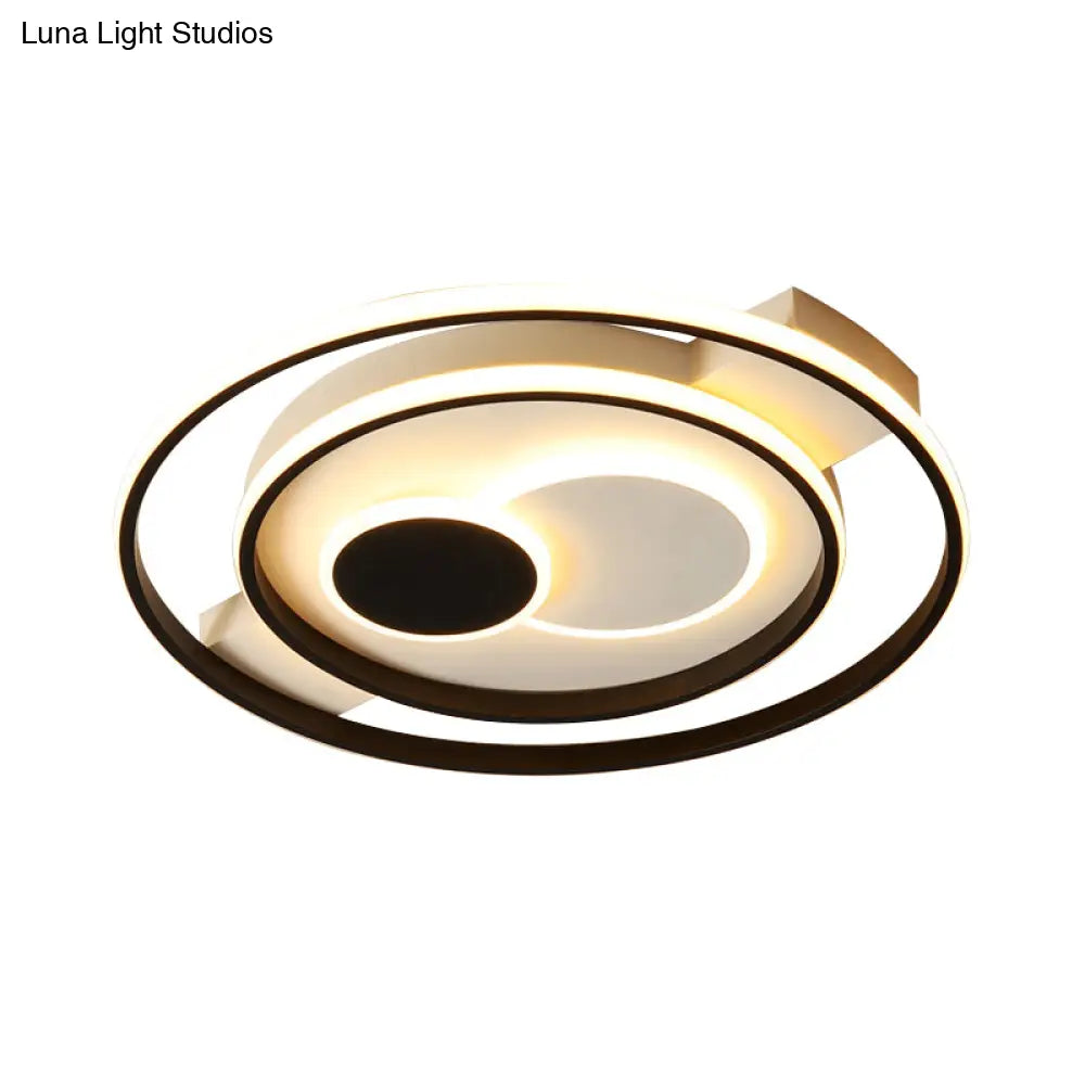 Modern Led Flush Mount Lamp With Black Acrylic Shade Warm/White Light 16.5/20.5 Dia