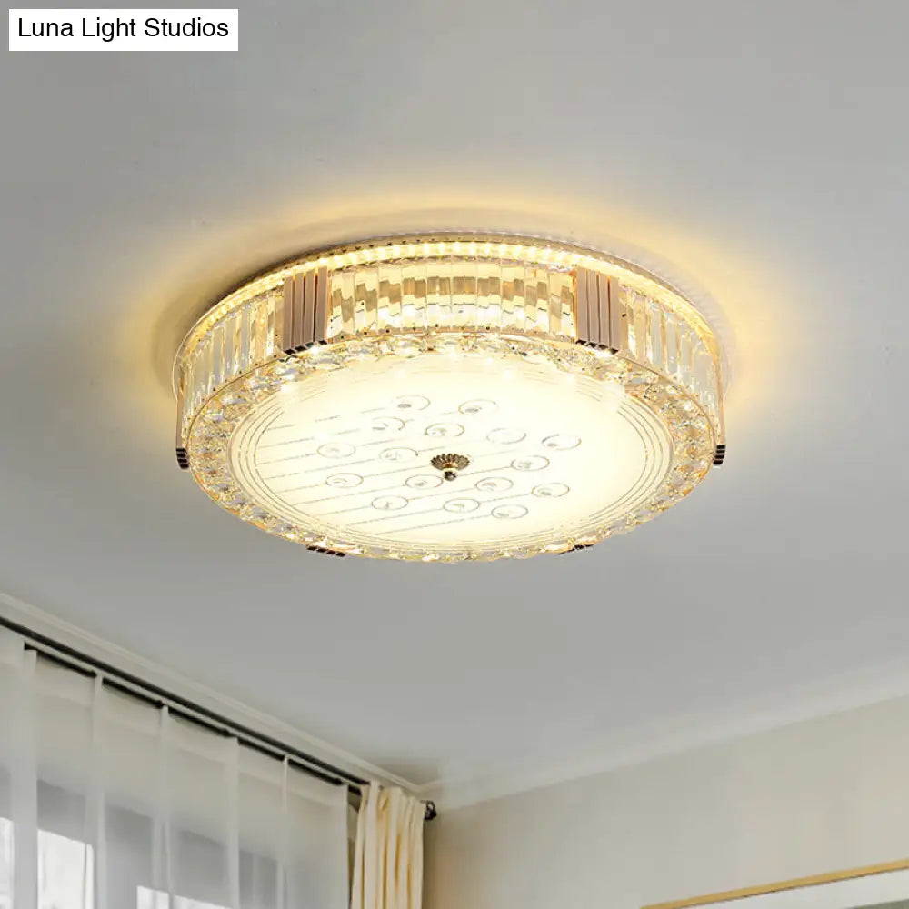 Modern Led Flush Mount Lamp With Rectangular - Cut Clear Crystals