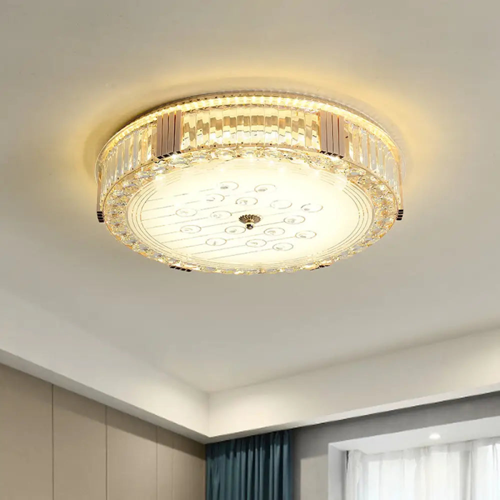 Modern Led Flush Mount Lamp With Rectangular - Cut Clear Crystals