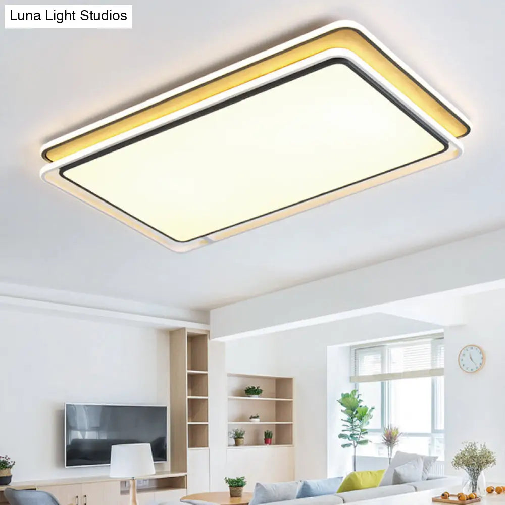 Modern Led Flush Mount Light Fixture: Black Rectangular Design Close To Ceiling Lamp In White/Warm /