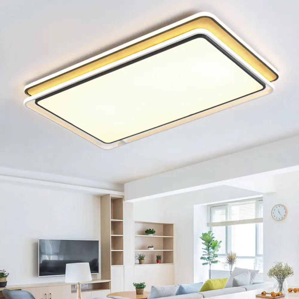 Modern Led Flush Mount Light Fixture: Black Rectangular Design Close To Ceiling Lamp In White/Warm