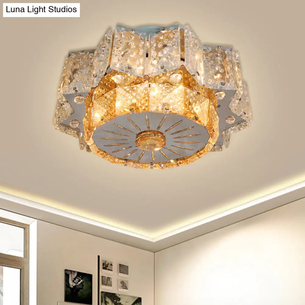 Modern Led Flush Mount Light Fixture With Clear Crystal Blocks In Nickel - Twelve - Pointed Star