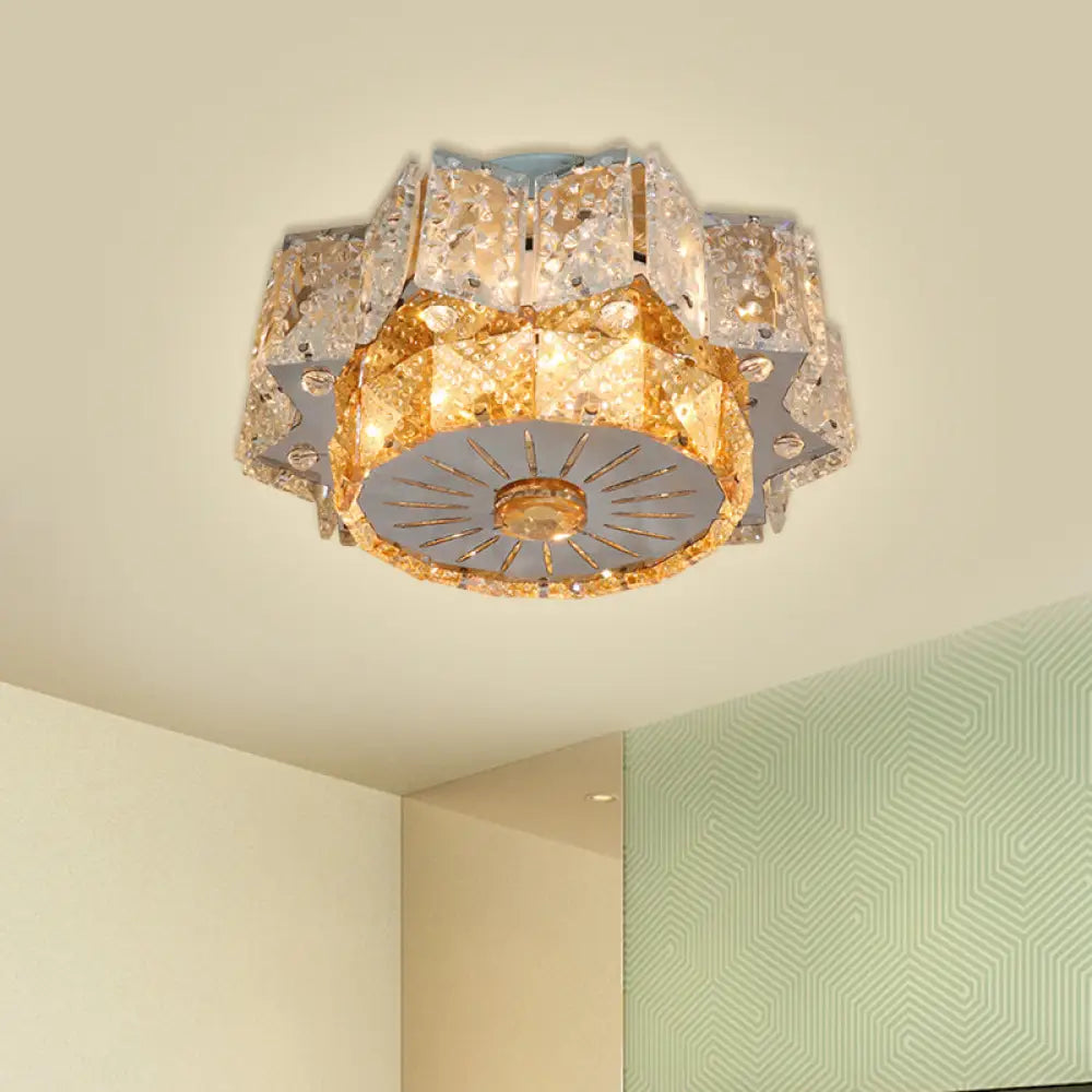 Modern Led Flush Mount Light Fixture With Clear Crystal Blocks In Nickel - Twelve - Pointed Star