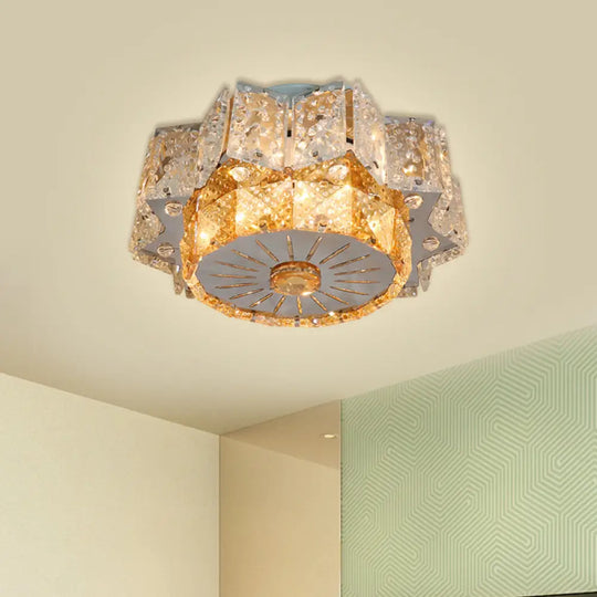 Modern Led Flush Mount Light Fixture With Clear Crystal Blocks In Nickel - Twelve - Pointed Star