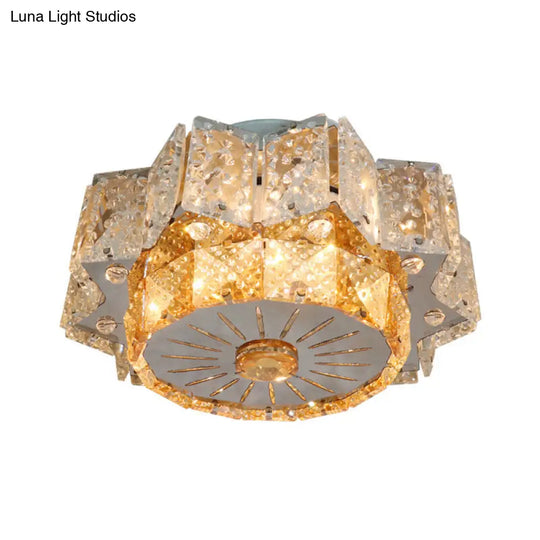 Modern Led Flush Mount Light Fixture With Clear Crystal Blocks In Nickel - Twelve-Pointed Star