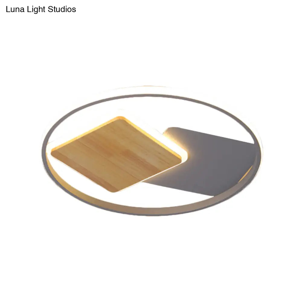 Modern Led Flush Mount Light - Grey Ring And Square Design With Metallic Shade 16’/19.5’ Width