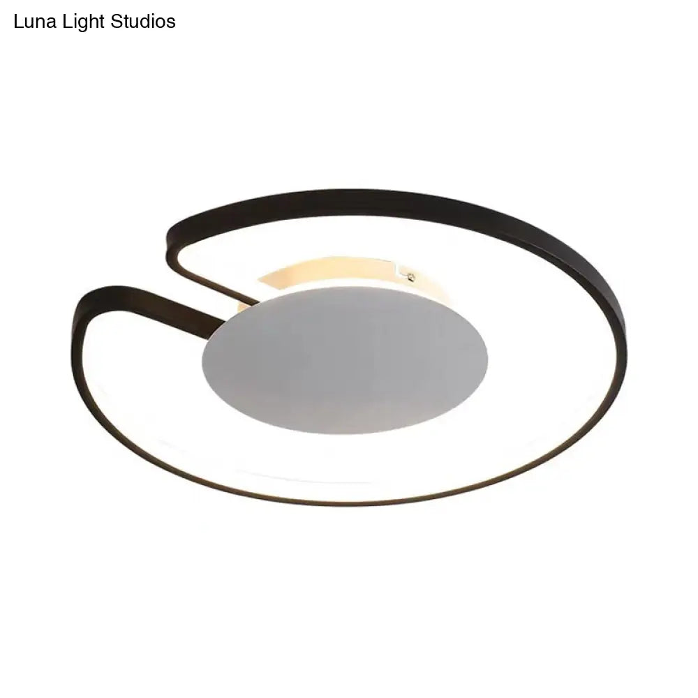 Modern Led Flush Mount Light Iron White And Black Inner Hoop Ceiling Lamp - 15/19 W Open Design