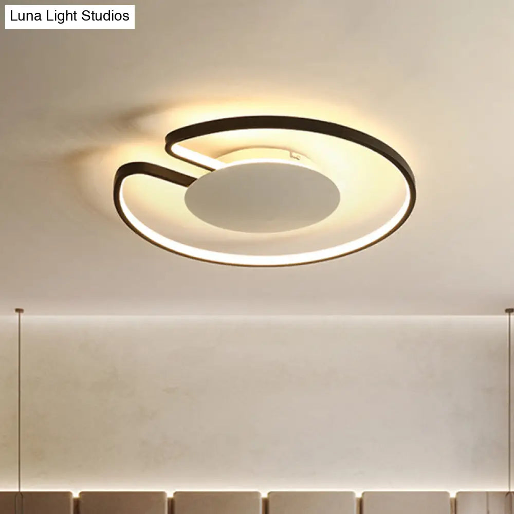 Modern Led Flush Mount Light Iron White And Black Inner Hoop Ceiling Lamp - 15’/19’ W Open Design