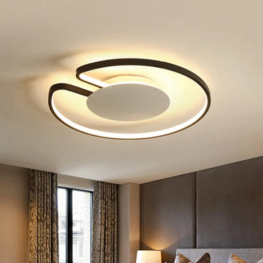 Modern Led Flush Mount Light Iron White And Black Inner Hoop Ceiling Lamp - 15’/19’ W Open