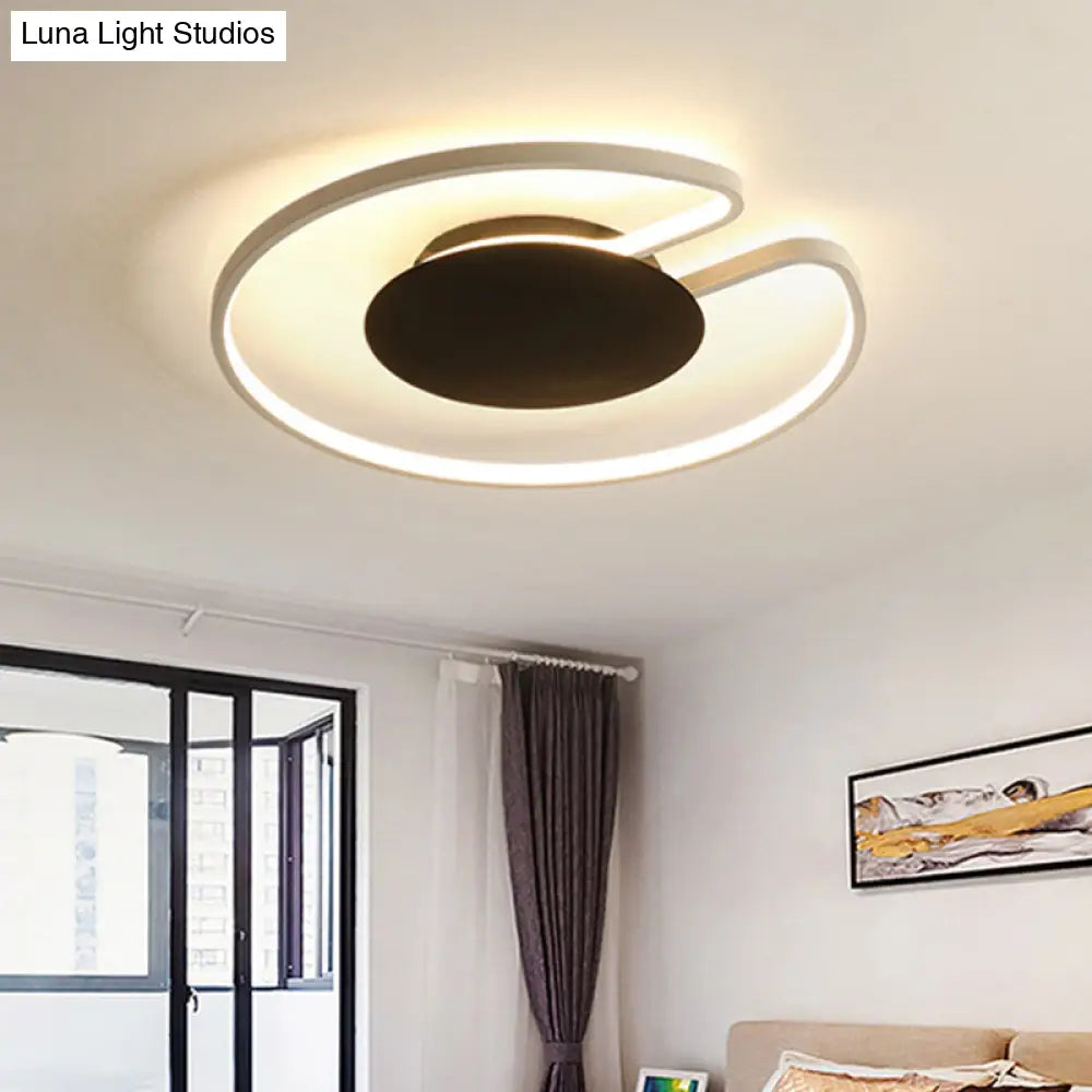 Modern Led Flush Mount Light Iron White And Black Inner Hoop Ceiling Lamp - 15’/19’ W Open Design
