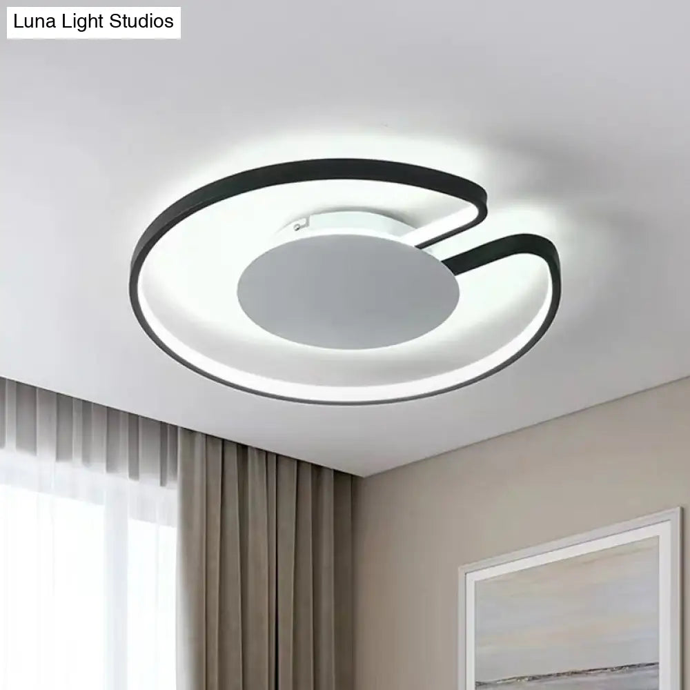 Modern Led Flush Mount Light Iron White And Black Inner Hoop Ceiling Lamp - 15’/19’ W Open Design