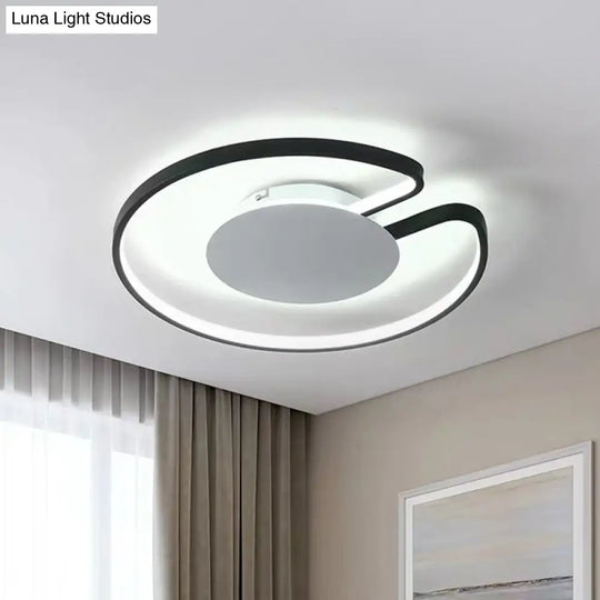 Modern Led Flush Mount Light Iron White And Black Inner Hoop Ceiling Lamp - 15’/19’ W Open Design