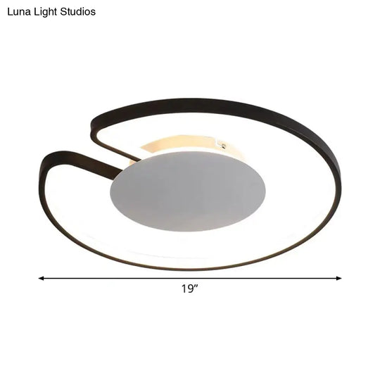 Modern Led Flush Mount Light Iron White And Black Inner Hoop Ceiling Lamp - 15/19 W Open Design