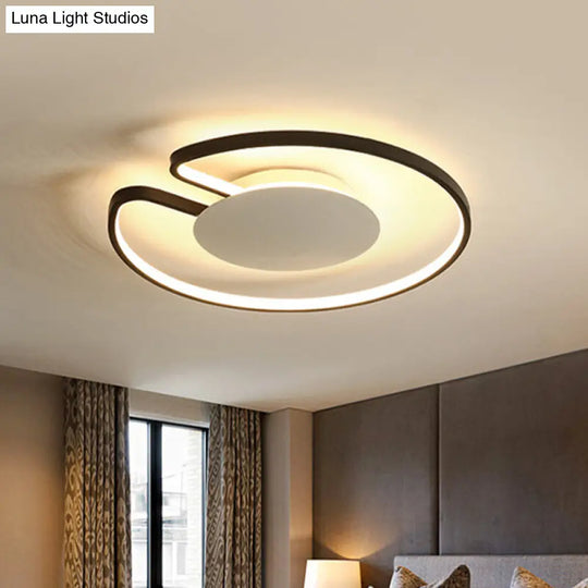 Modern Led Flush Mount Light Iron White And Black Inner Hoop Ceiling Lamp - 15/19 W Open Design
