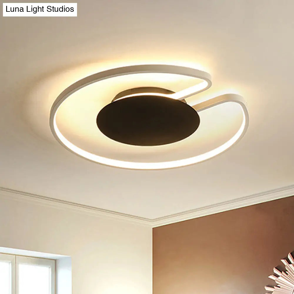 Modern Led Flush Mount Light Iron White And Black Inner Hoop Ceiling Lamp - 15/19 W Open Design