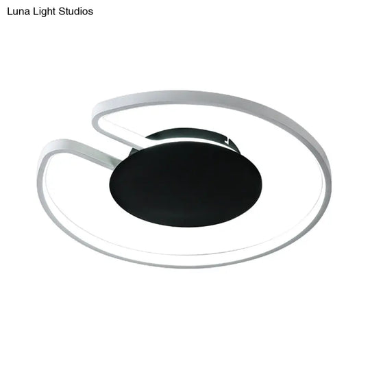 Modern Led Flush Mount Light Iron White And Black Inner Hoop Ceiling Lamp - 15/19 W Open Design