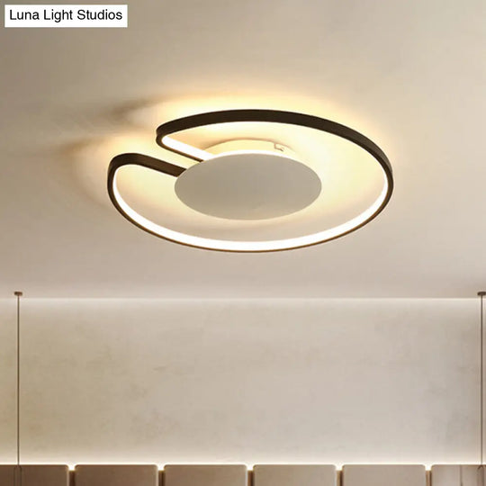 Modern Led Flush Mount Light Iron White And Black Inner Hoop Ceiling Lamp - 15/19 W Open Design