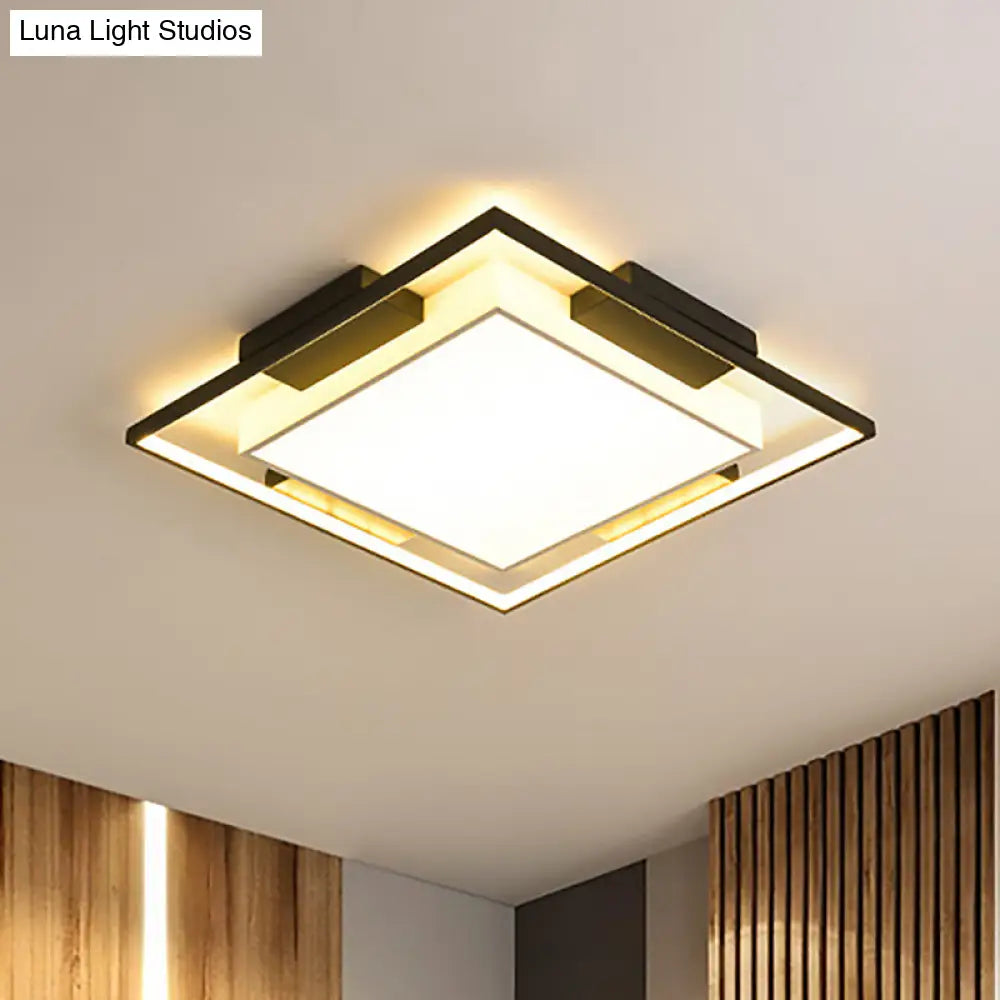 Modern Led Flush Mount Light With Acrylic Shade In Black And White - Available 3 Sizes