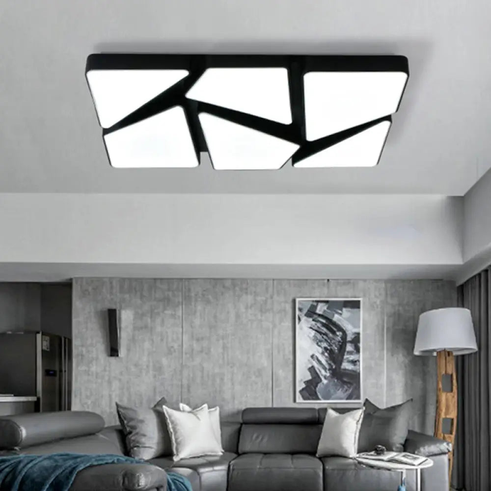 Modern Led Flush Mount Lighting: 25.5’/37.5’ W Acrylic Shade Black/White Square/Rectangular